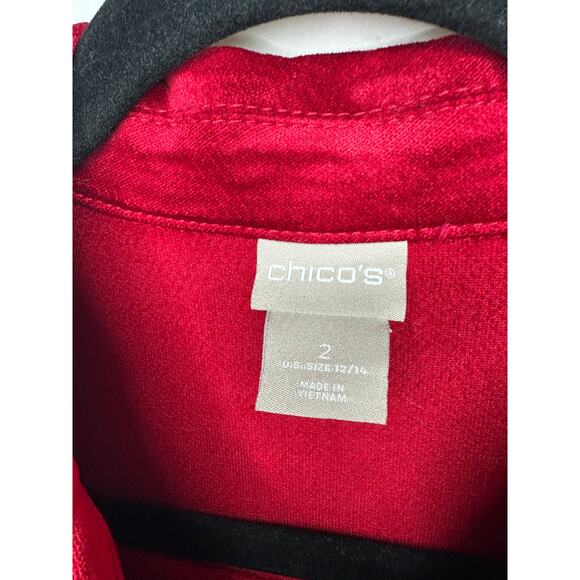 Chico’s Red Velveteen Long Jacket Womens Large - Picture 9 of 9